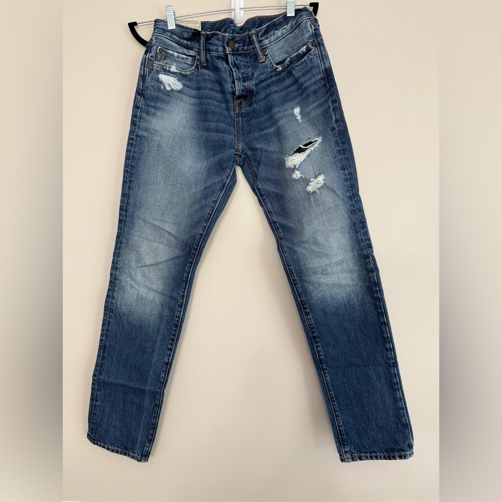 Abercrombie & Fitch Men's Distressed Vintage Y2K Skinny Jeans - Dark Blue 30x32